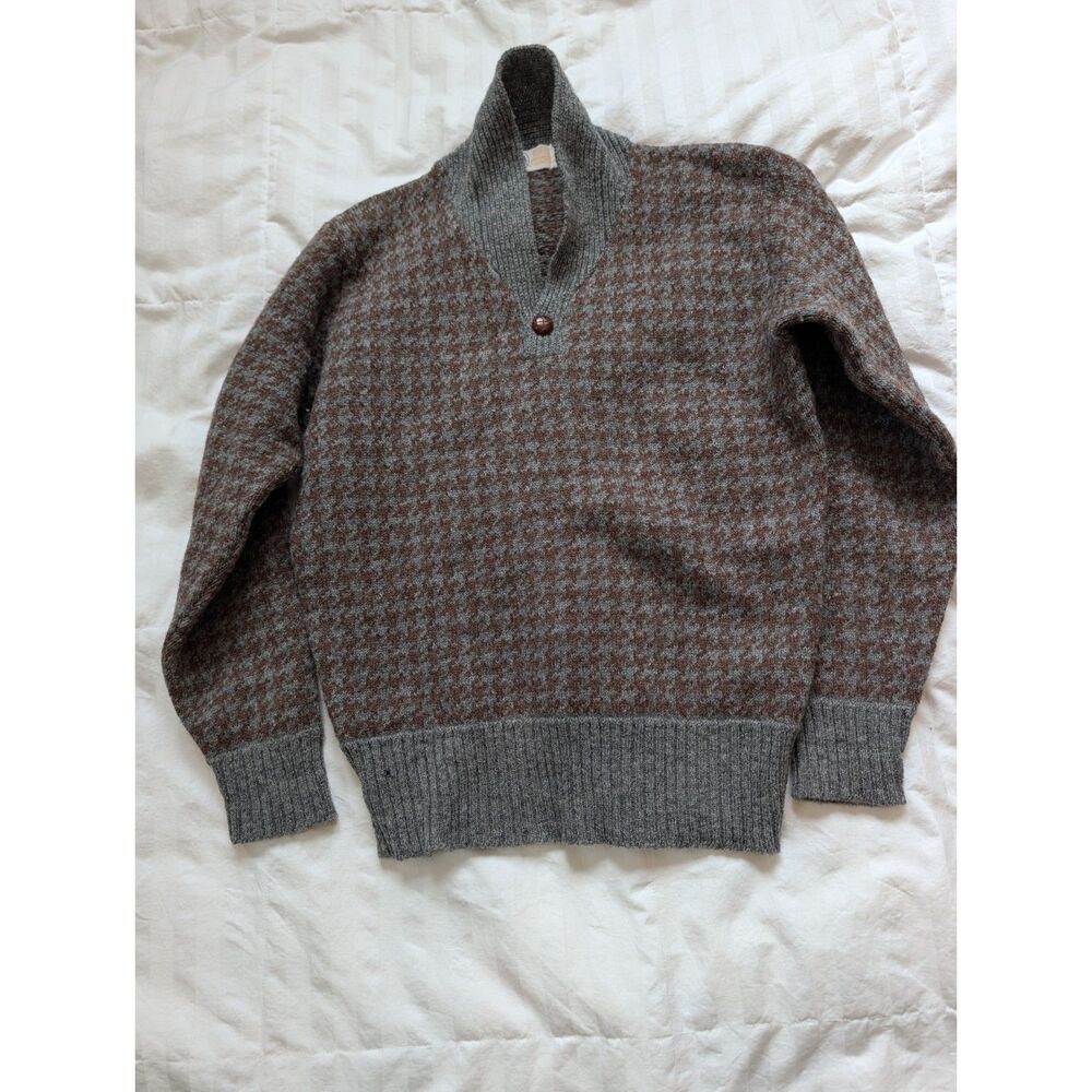 Vintage Alan Flusser Shawl Collar Houndstooth Knit Pullover Sweater